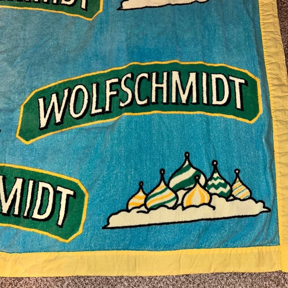 Vintage 80s 90s Wolfschmidt Vodka Large Oversized Beach Towel Blanket 45